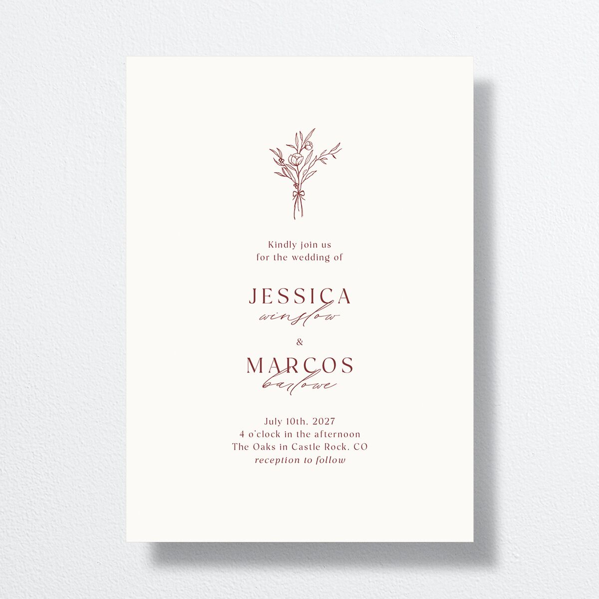 Simple Boho Flowers Wedding Invitations Raspberry Signature No