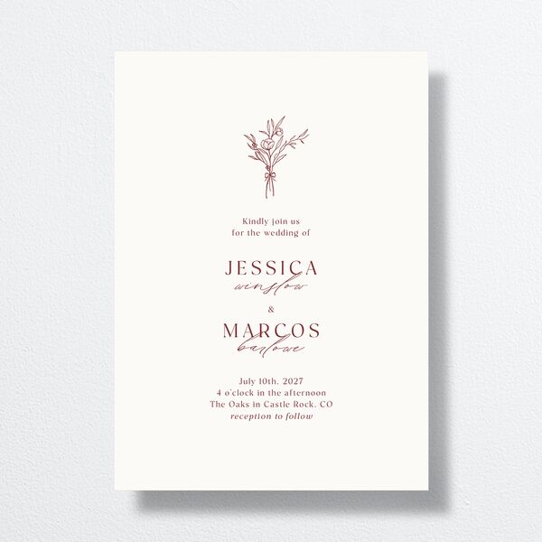 Simple Boho Flowers Wedding Invitations Raspberry Signature No