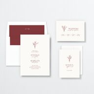 Simple Boho Flowers Wedding Invitations Raspberry Signature No