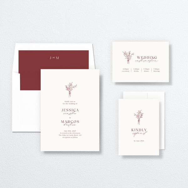 Simple Boho Flowers Wedding Invitations Raspberry Signature No