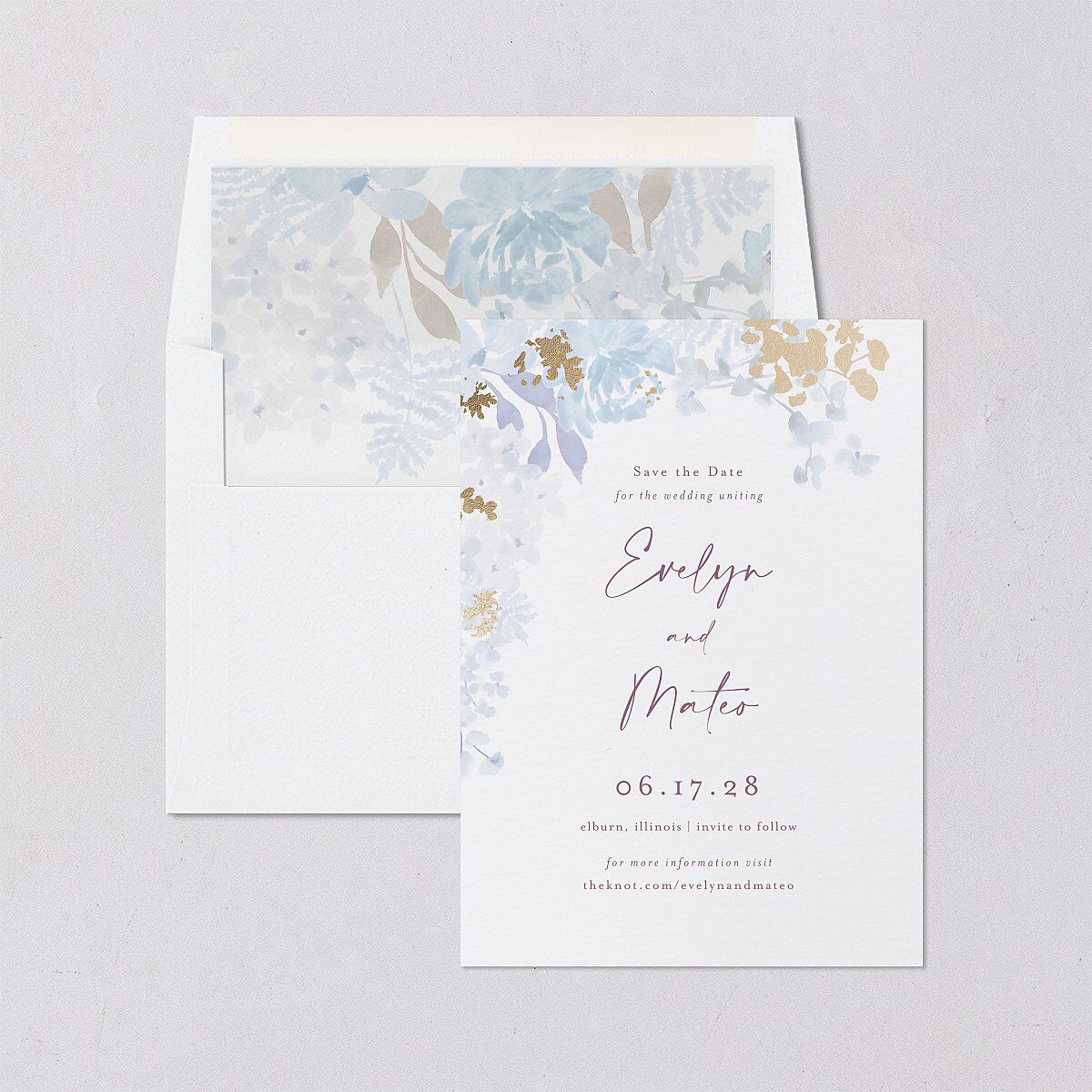 Hydrangea Garden Save The Date Cards Gold Slate Signature smooth Blank No Standard