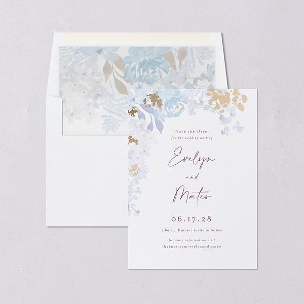 Hydrangea Garden Save The Date Cards Gold Slate Signature smooth Blank No Standard