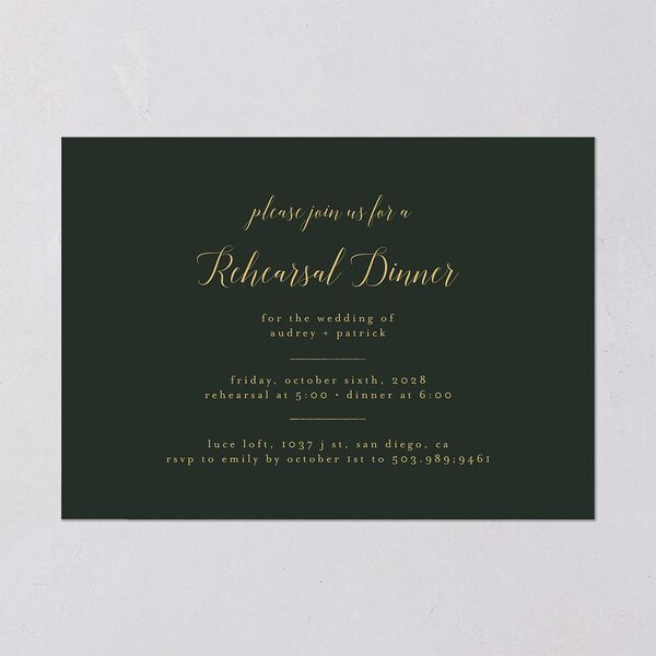 Marble and Gold Rehearsal Dinner Invitation Dark Emerald Signature Blank