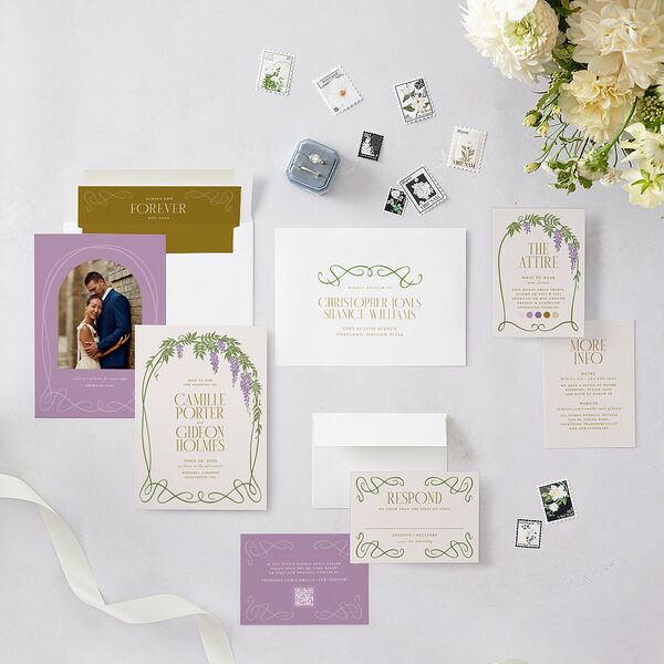 Art Nouveau Wisteria Wedding Invitations Purple Petal Signature Blank Standard No