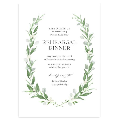 Greenery Laurel Rehearsal Dinner Invitations Pure White Signature Blank Standard