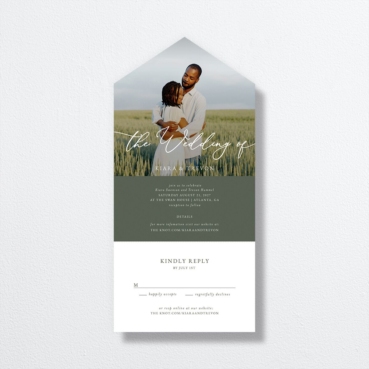Romantic Photo All-in-One Wedding Invitations Hunter Green Signature Light Both Recipient and Return Addresses No