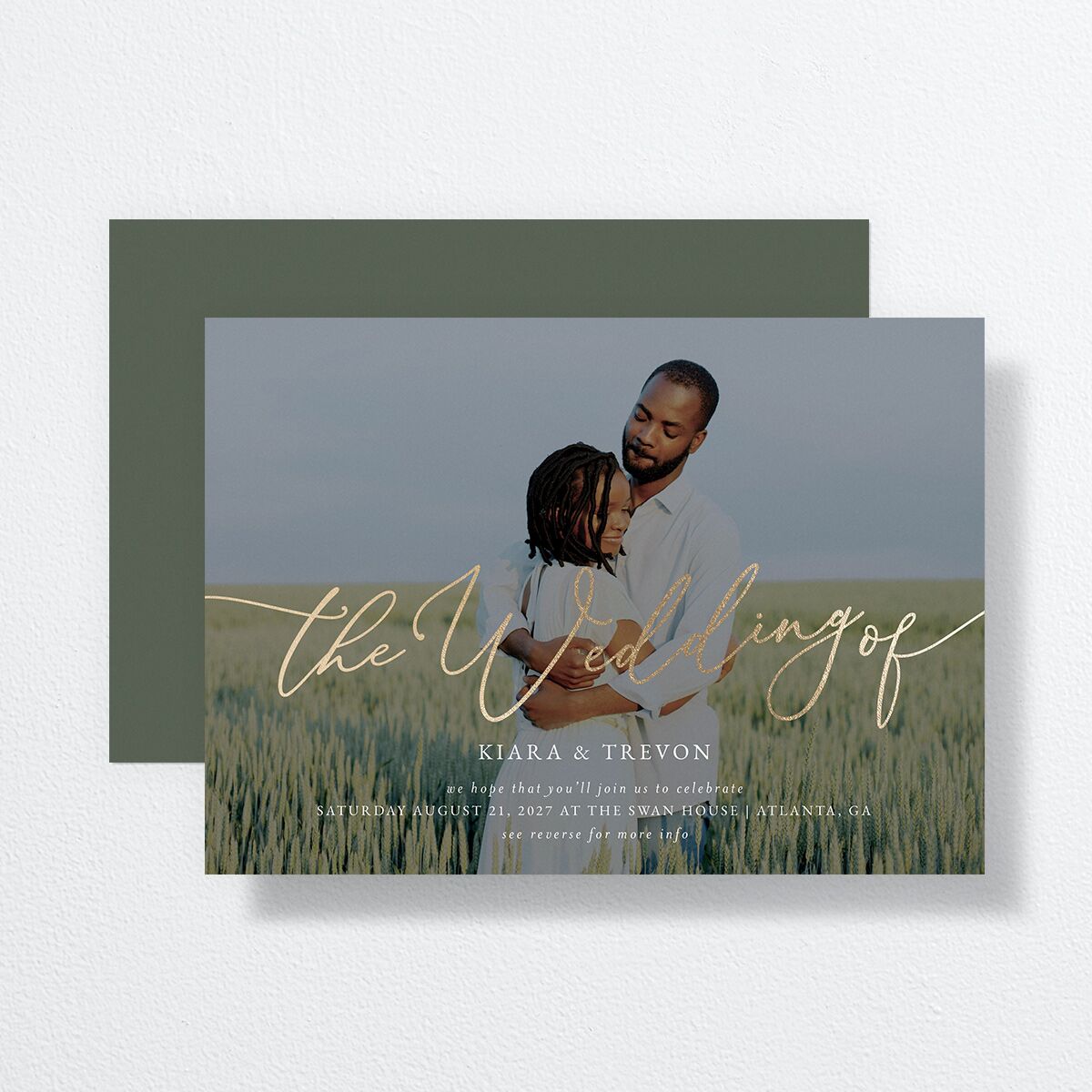 Romantic Photo Wedding Invitations Gold Hunter Green Signature No