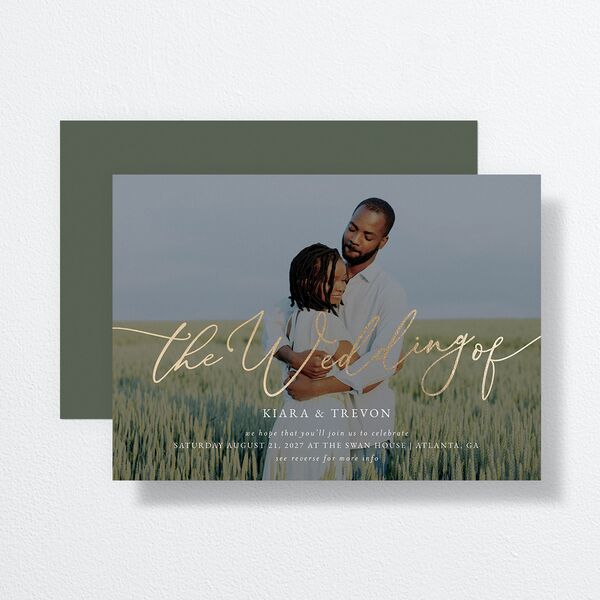 Romantic Photo Wedding Invitations Gold Hunter Green Signature No