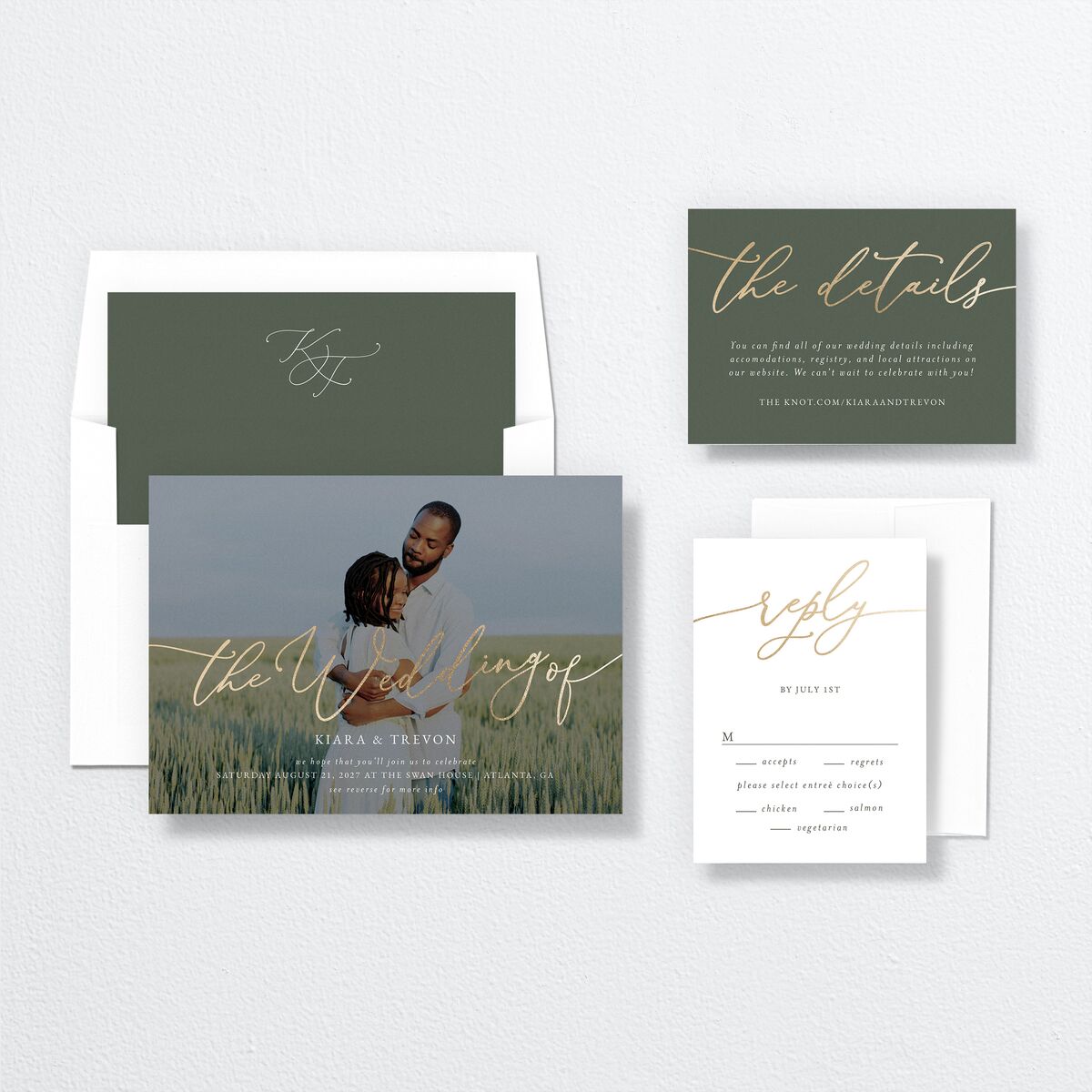 Romantic Photo Wedding Invitations Gold Hunter Green Signature No