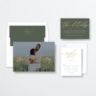 Romantic Photo Wedding Invitations Gold Hunter Green Signature No