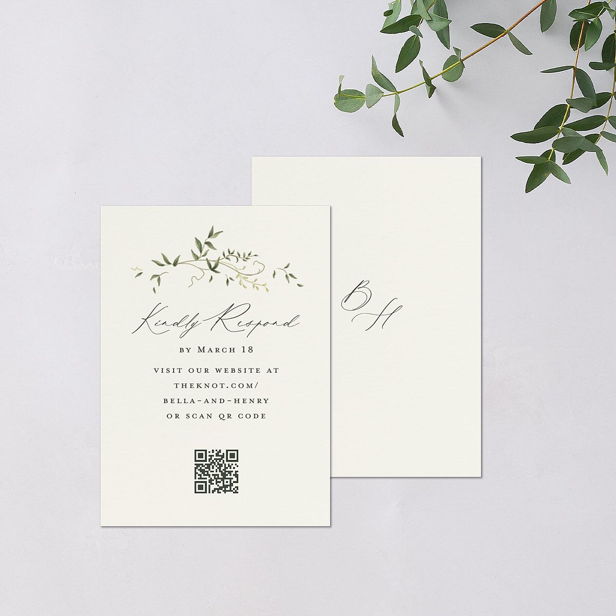 Dainty Fairytale Greenery QR Code RSVP Cards Hunter Green Signature Standard