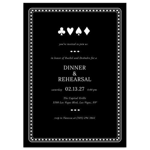 Las Vegas Playing Card Rehearsal Dinner Invitations Licorice Signature Blank Standard