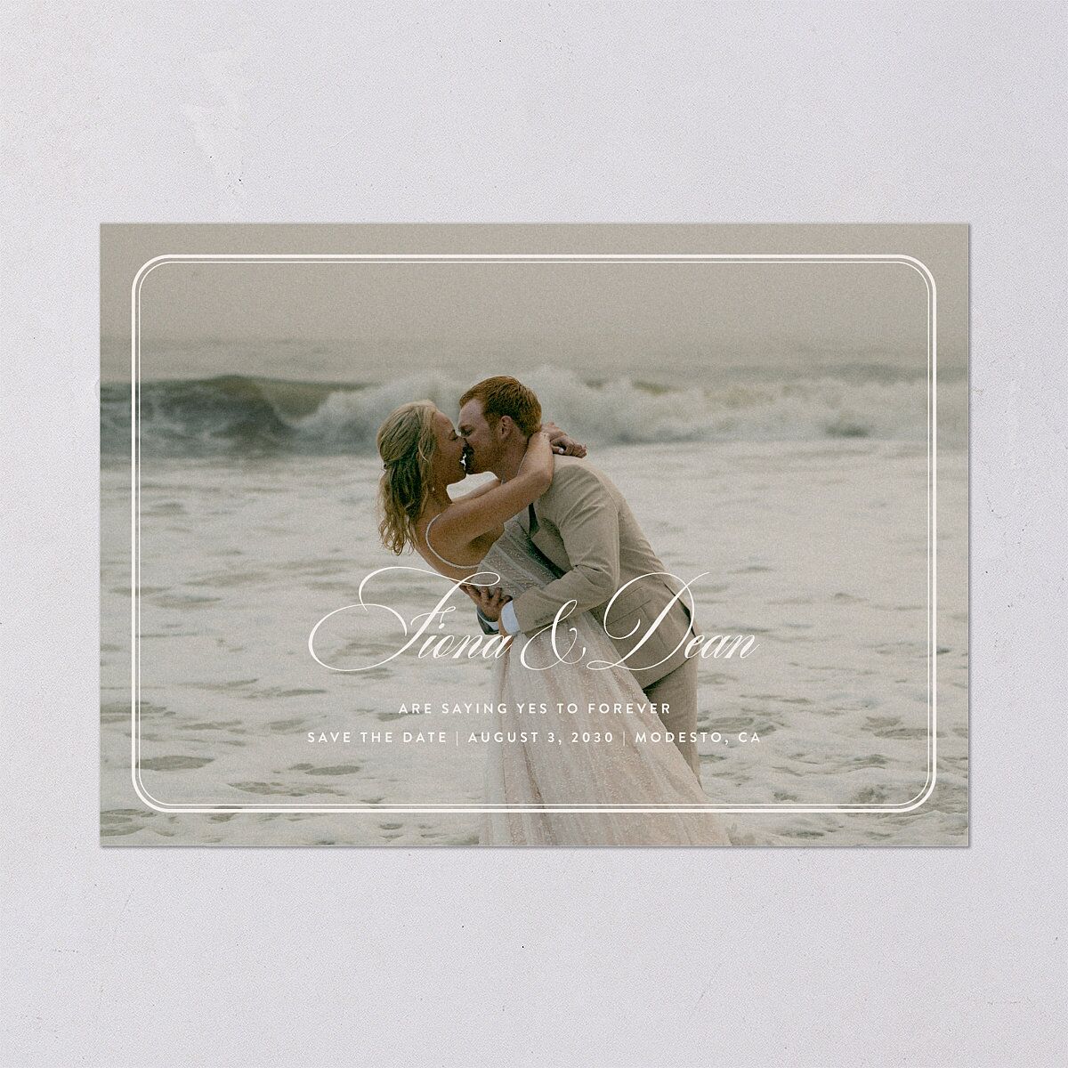 Vintage Retro Border Save the Date Cards Off-White Signature smooth Blank No Standard