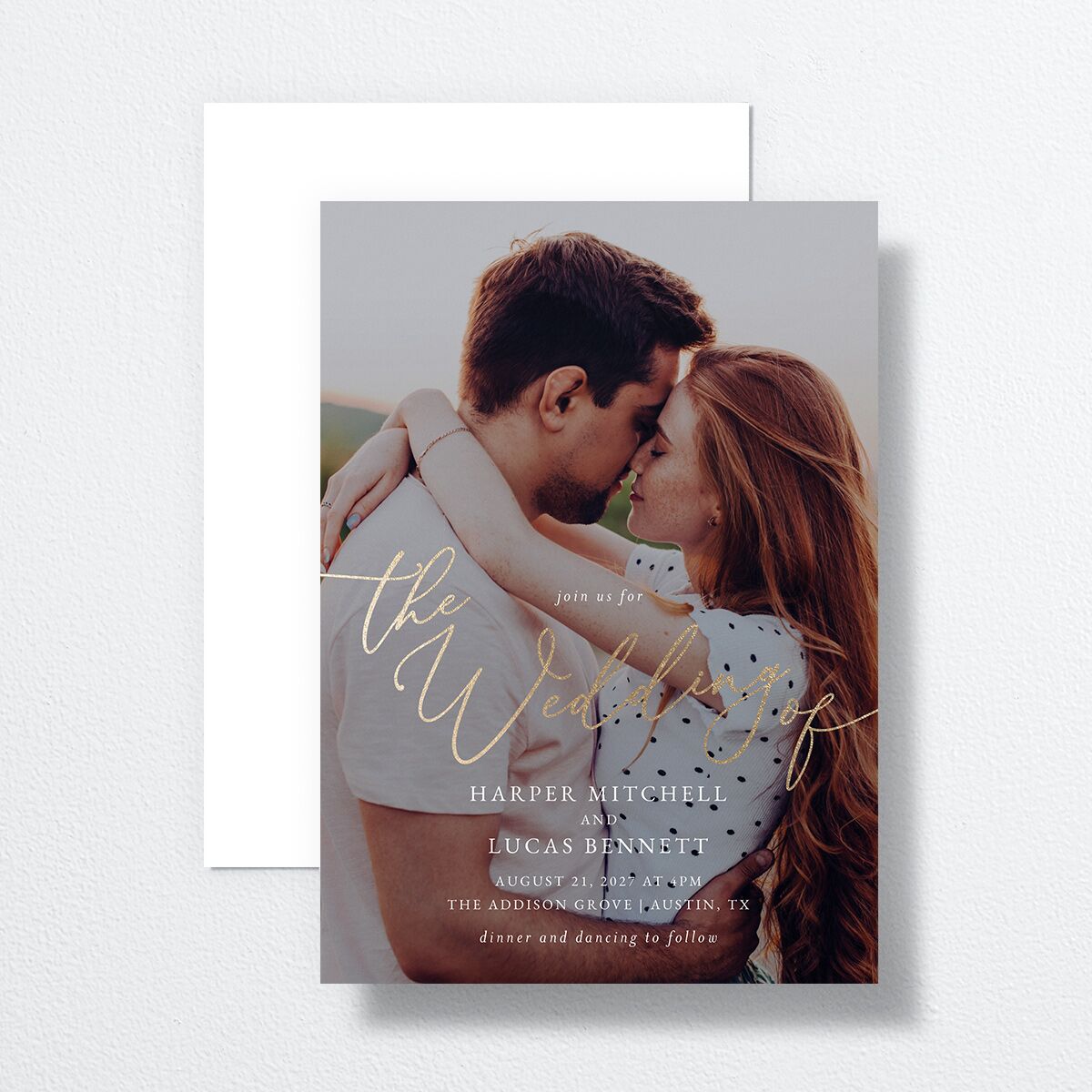 Gilded Photo Wedding Invitations Gold Midnight Navy Signature No