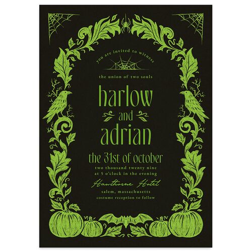 Spooky Halloween Nouveau Wedding Invitations Green Apple Signature Blank Standard No