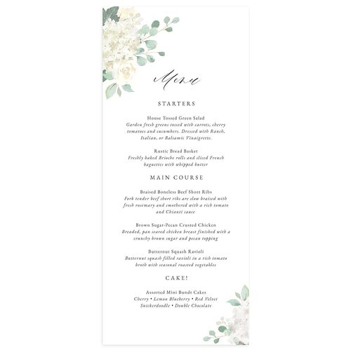 Elegant Hydrangea Menus Charcoal Signature