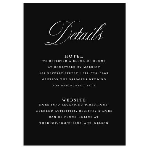 Classic Photo Wedding Event Detail Cards Licorice Signature Standard