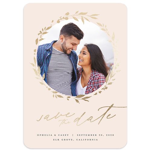 Stefana Crowns Save the Date Cards Gold Pink Cotton Signature smooth Blank No Rounded