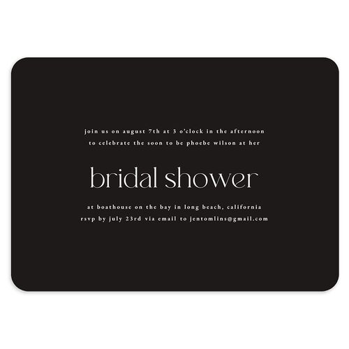 Striking Portrait Bridal Shower Invitations Licorice Signature smooth Blank Rounded