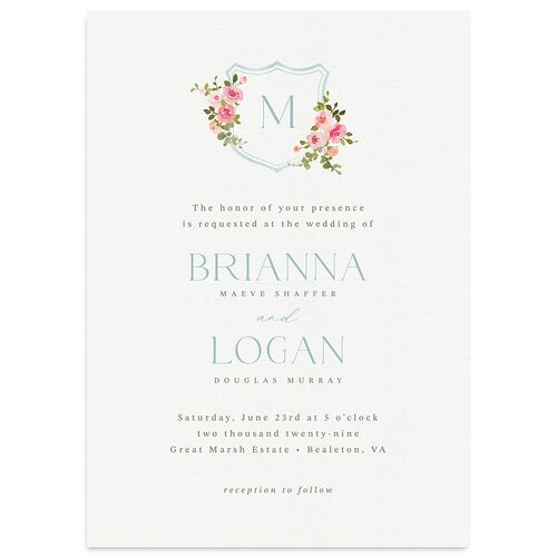 Watercolor Floral Crest Wedding Invitations Shell Pink Signature Blank Standard No