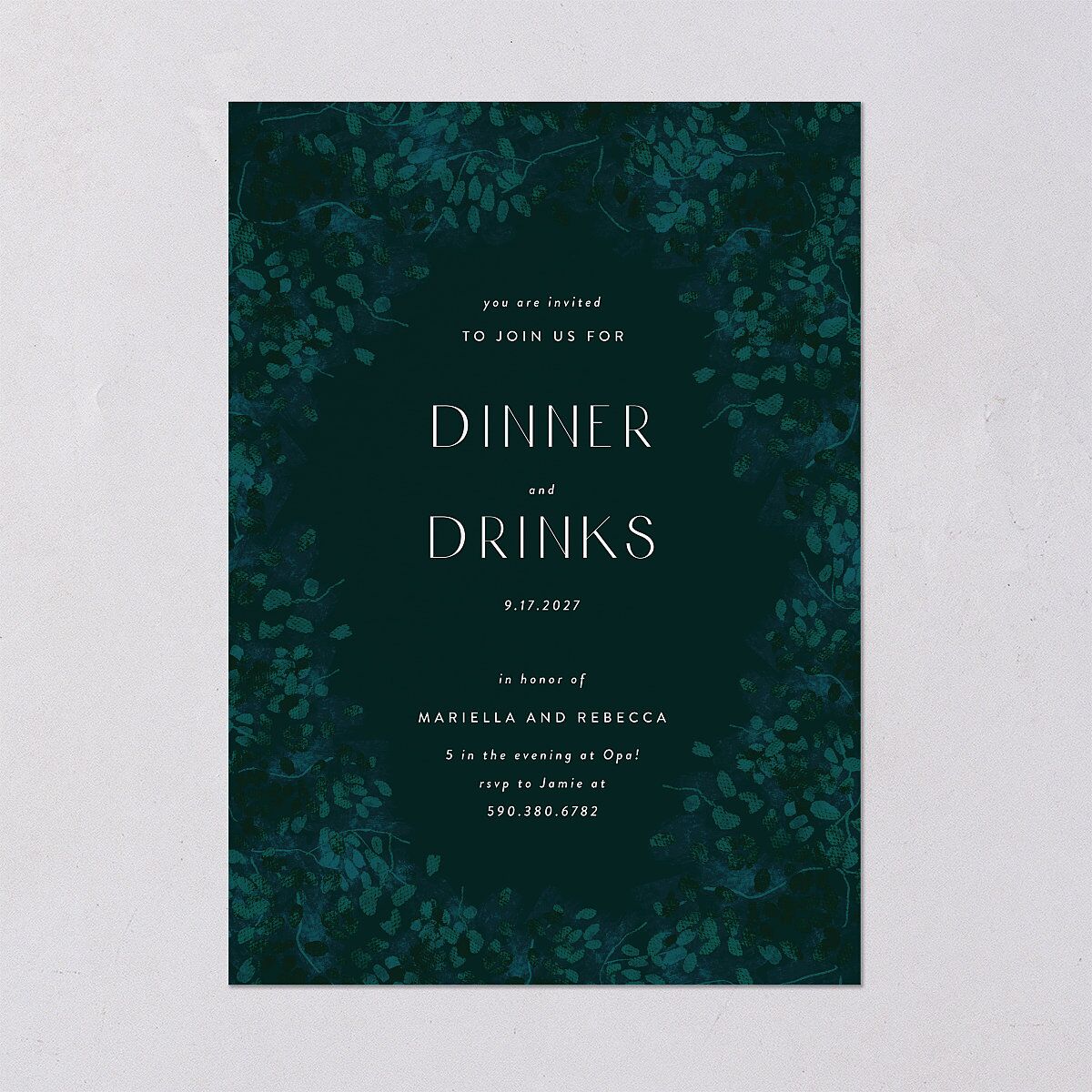 Moonlit Garden Rehearsal Dinner Invitations Dark Green Signature Blank