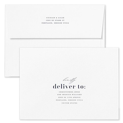Portrait Gallery Save The Date Card Envelopes White Navy Both Recipient and Return Addresses Signature Standard