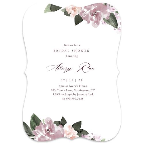 Floral Accent Bridal Shower Invitations Plum Signature Blank Bracket