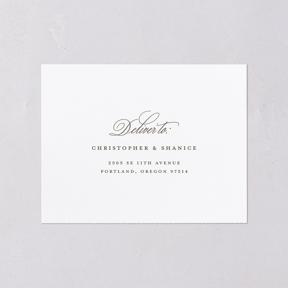 Elegant Eclectic All-in-One Wedding Invitations Walnut Signature Light Both Recipient and Return Addresses No