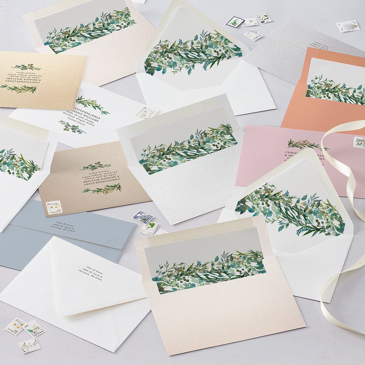 Leafy Hoops Save The Date Cards Eucalyptus Signature smooth Blank No Standard