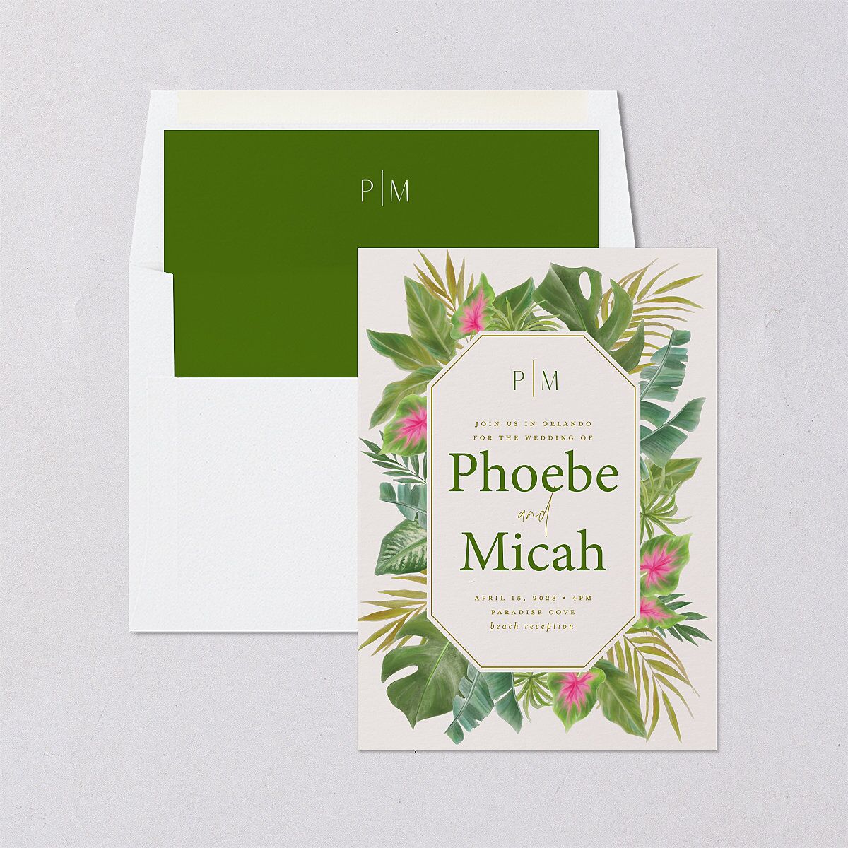 Hawaiian Tropical Monstera Frame Envelope Liners Scottish Green Standard