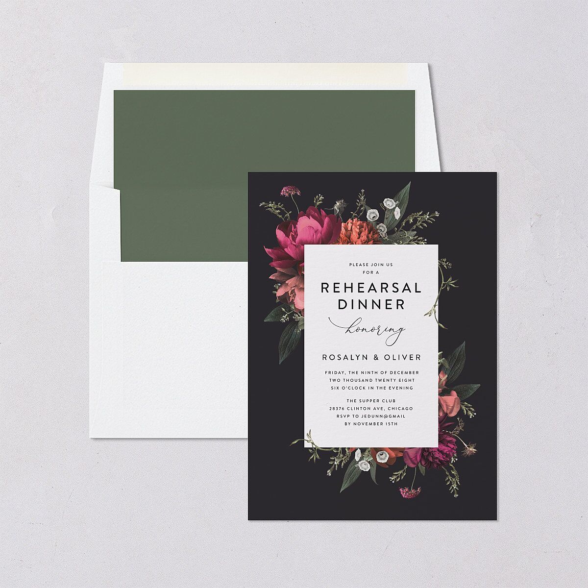 Blooming Botanical Rehearsal Dinner Invitations Midnight Signature Blank Standard