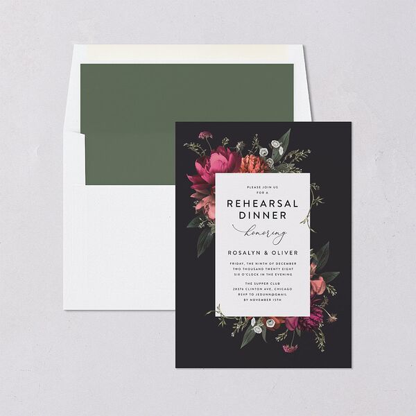 Blooming Botanical Rehearsal Dinner Invitations Midnight Signature Blank Standard