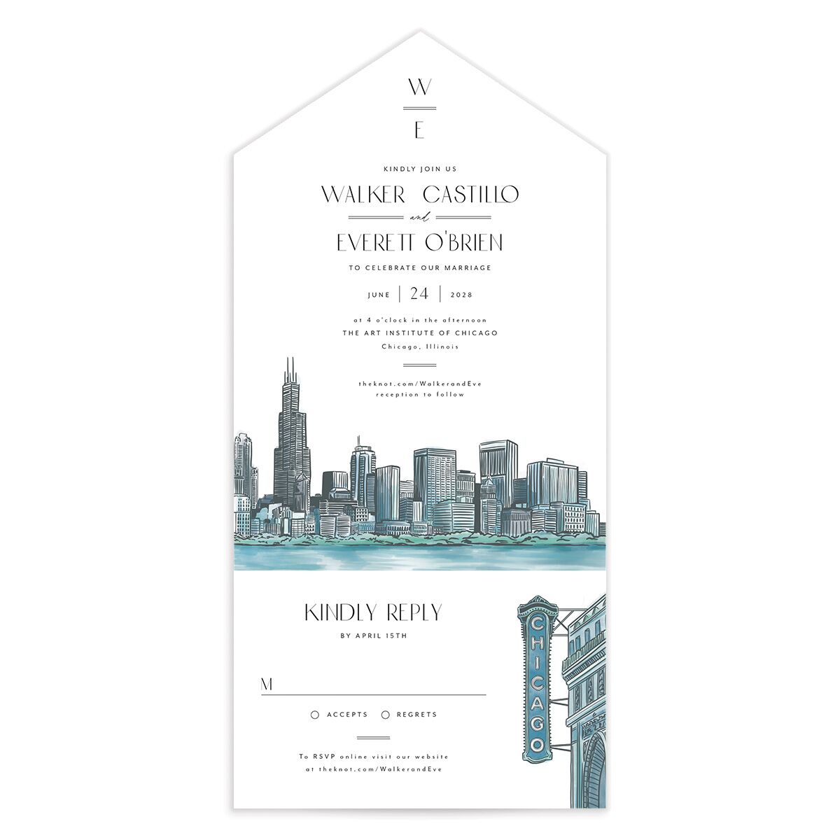 Watercolor Chicago All-in-One Wedding Invitations