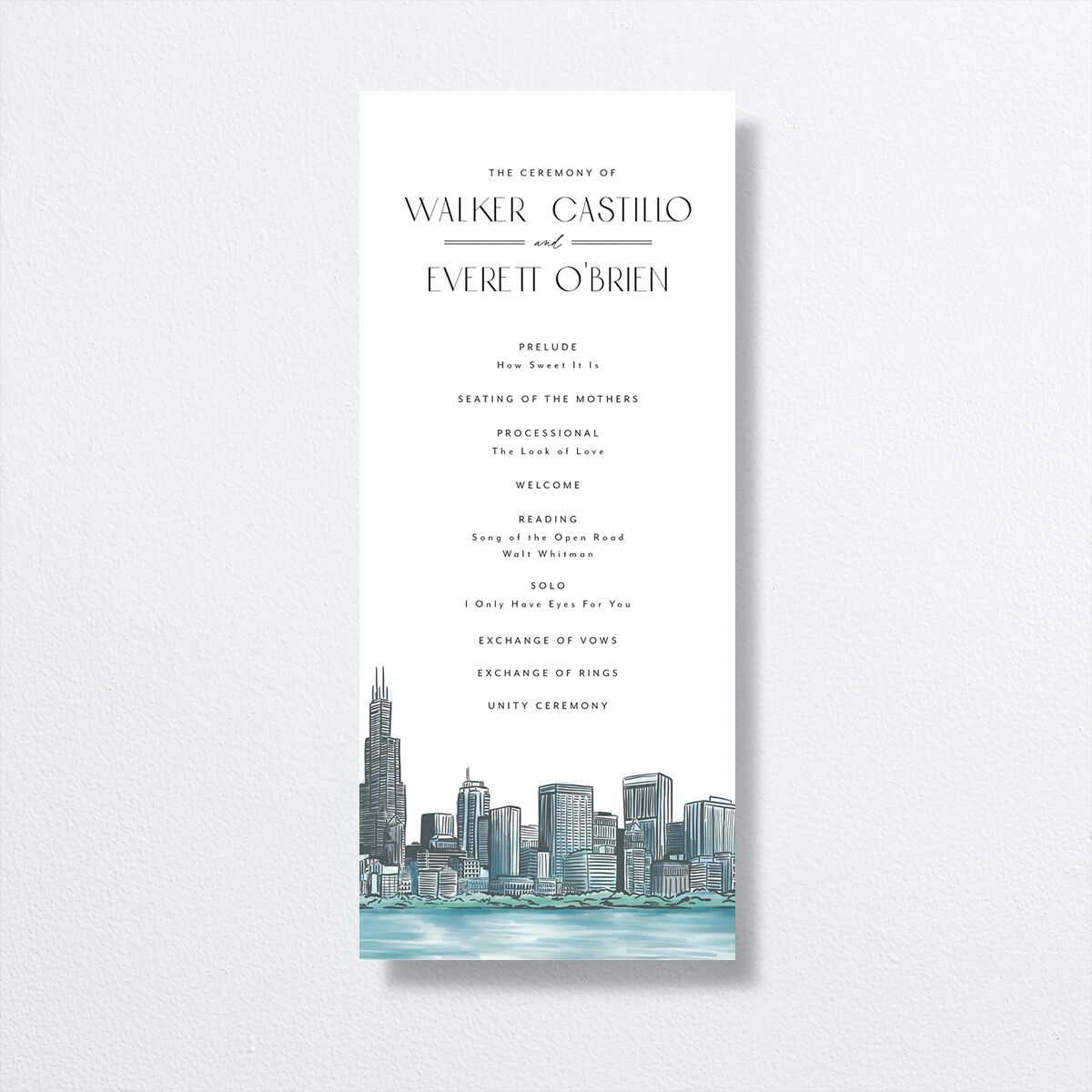 Watercolor Chicago Wedding Programs Regency Blue Signature