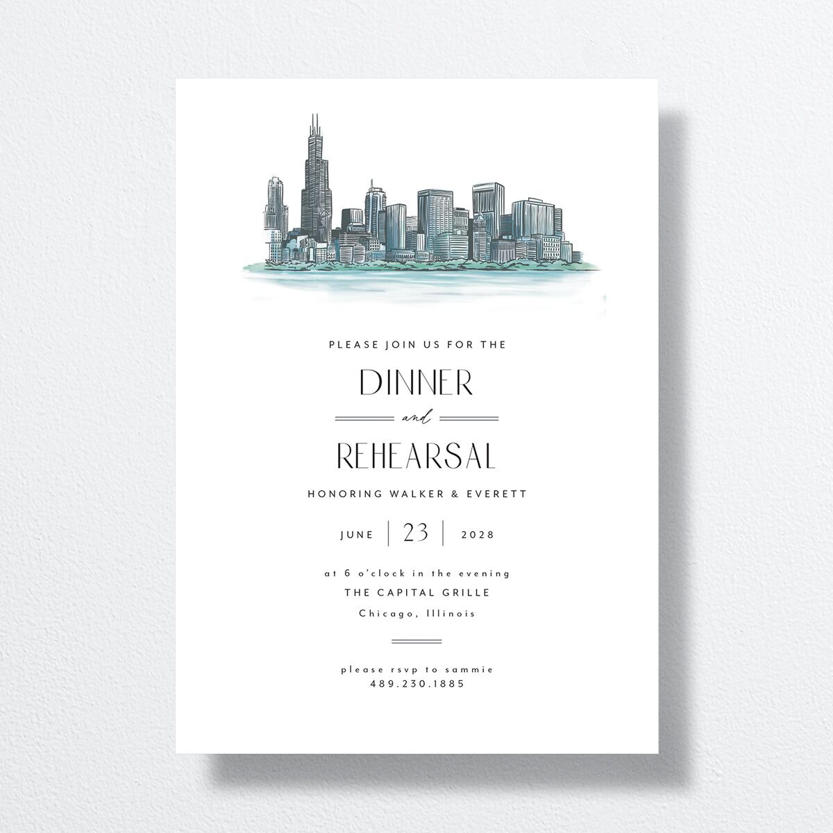 Watercolor Chicago Rehearsal Dinner Invitations Regency Blue Signature