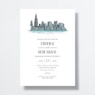 Watercolor Chicago Rehearsal Dinner Invitations Regency Blue Signature