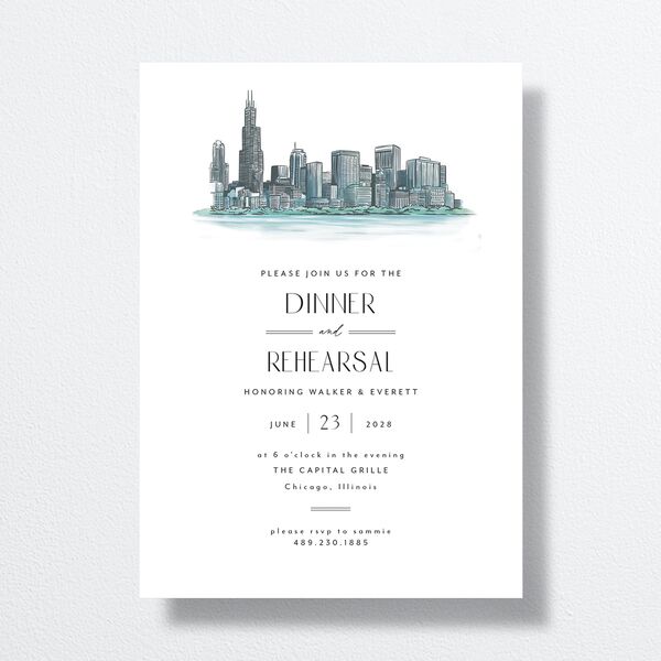 Watercolor Chicago Rehearsal Dinner Invitations Regency Blue Signature