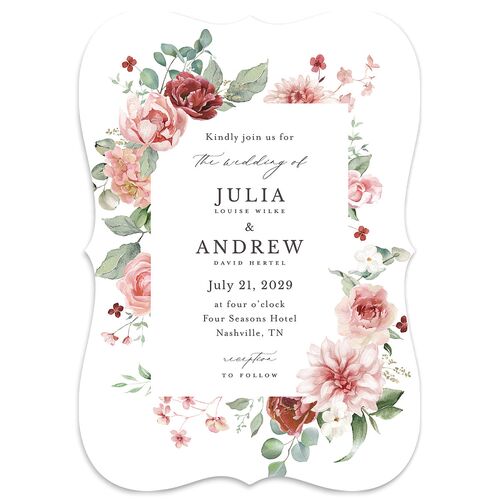 Elegant Floral Wedding Invitations Jewel Red Signature Blank Bracket No
