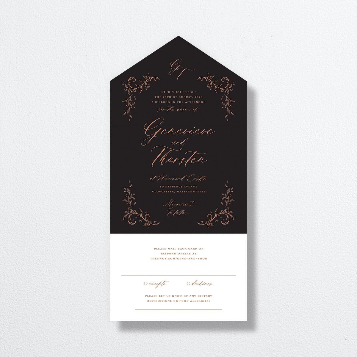 Dark Vintage Fantasy All-in-One Wedding Invitations Midnight Signature Light Both Recipient and Return Addresses No
