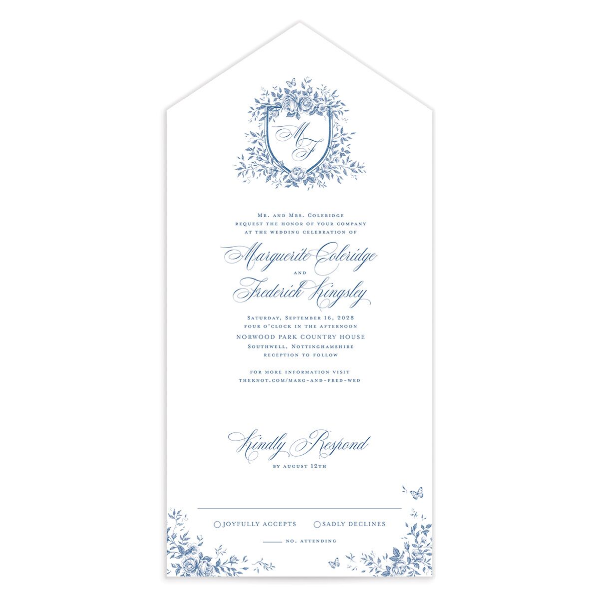 Elegant Rose Crest All-in-One Wedding Invitations