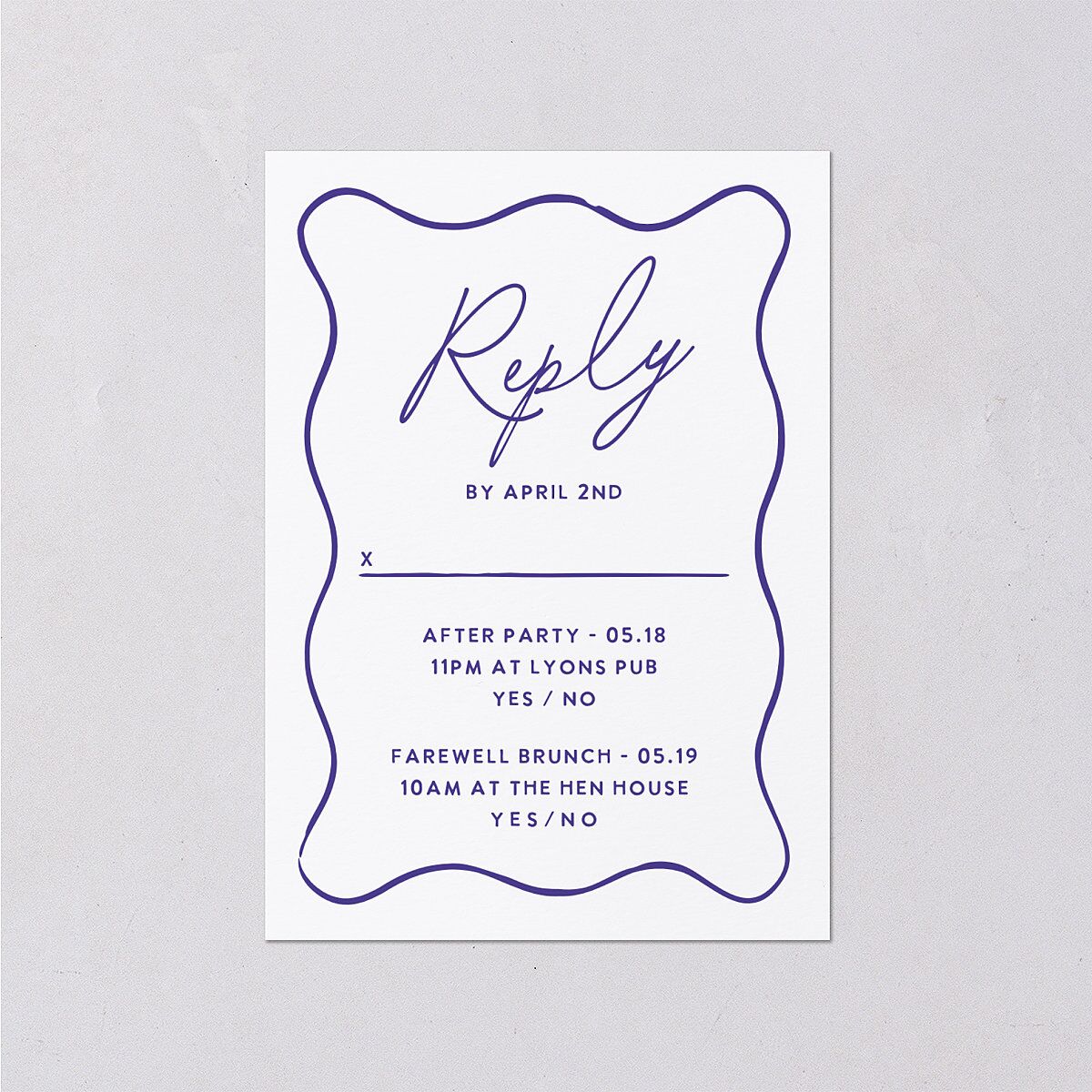 Hand Drawn Wavy Border Wedding Response Cards Sapphire Signature Standard