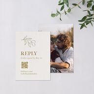 Elegant Italian Olive Branches QR Code RSVP Cards Champagne Signature Standard