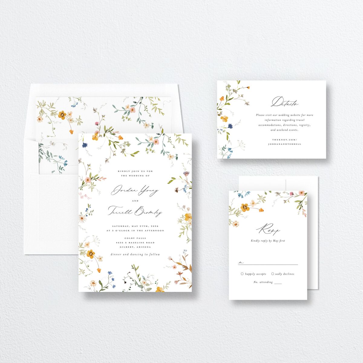Dainty Wildflowers Wedding Invitations Sunflower Signature No Standard