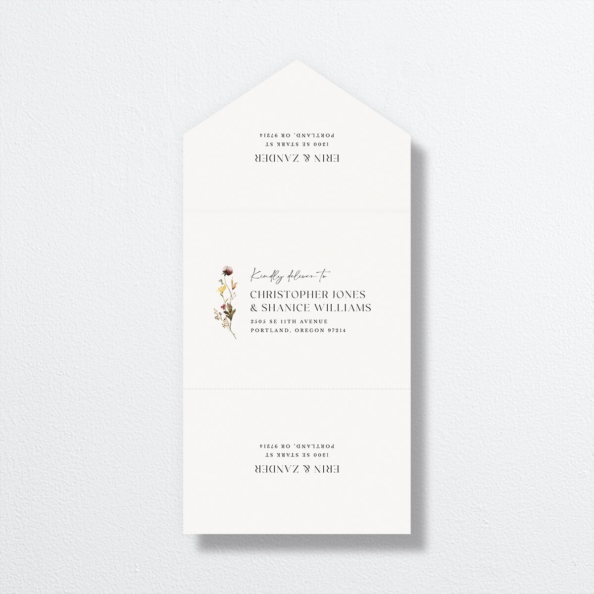 Simple Bohemian Wildflowers All-in-One Wedding Invitations Cotton No Signature Light Both Recipient and Return Addresses