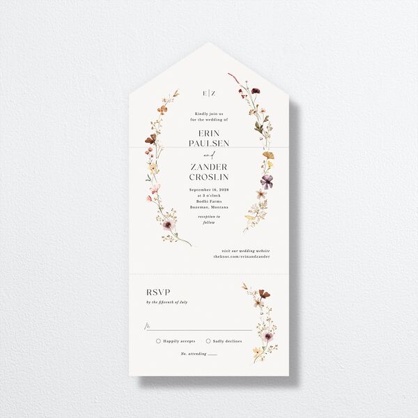 Simple Bohemian Wildflowers All-in-One Wedding Invitations Cotton No Signature Light Both Recipient and Return Addresses