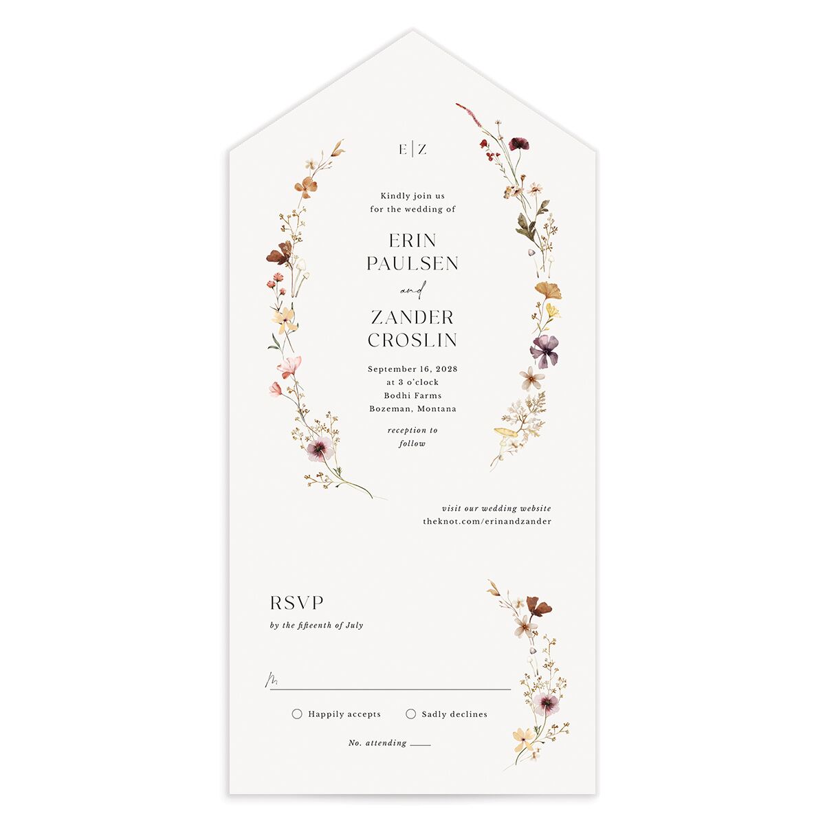 Simple Bohemian Wildflowers All-in-One Wedding Invitations