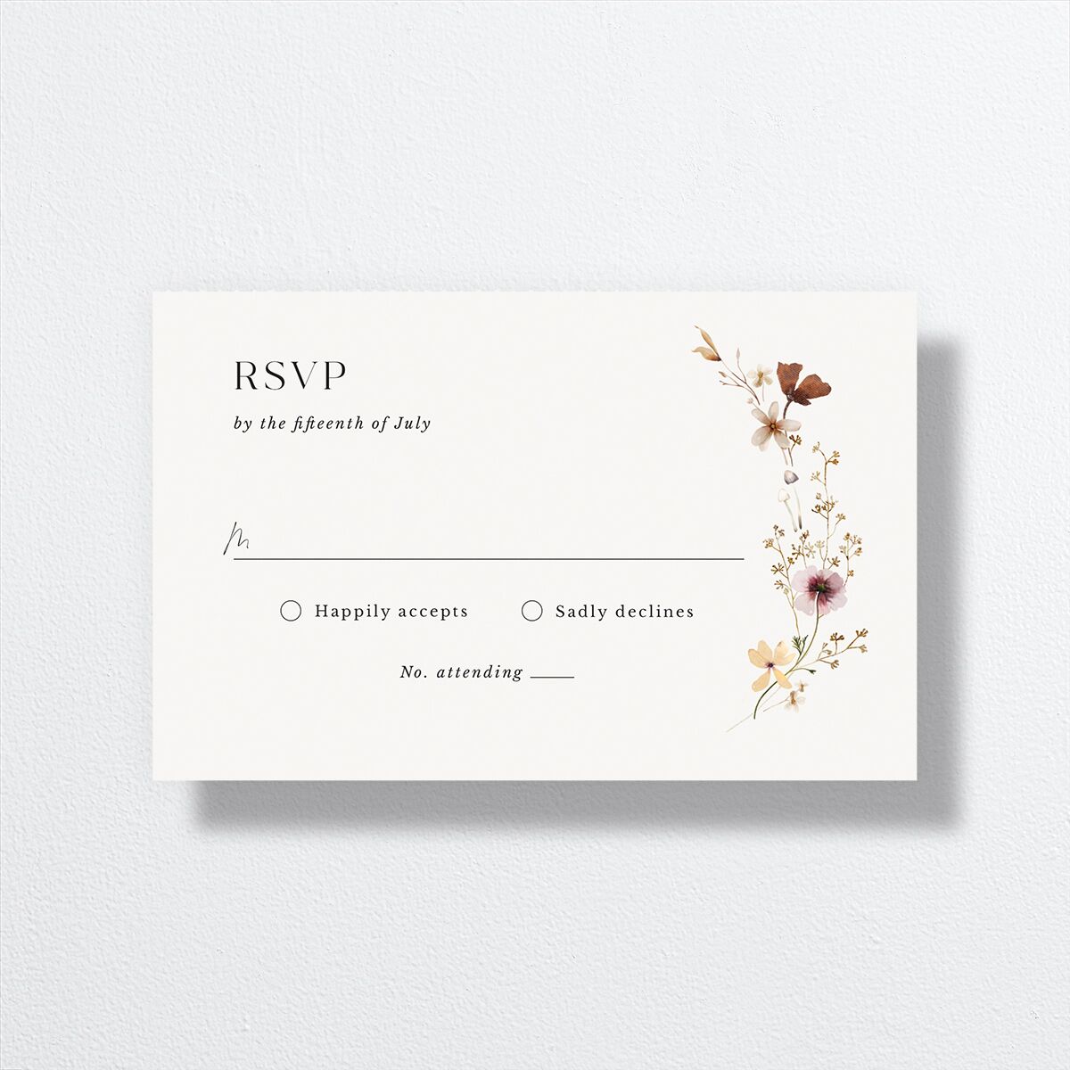 Simple Bohemian Wildflowers All-in-One Wedding Invitations Cotton No Signature Light Both Recipient and Return Addresses