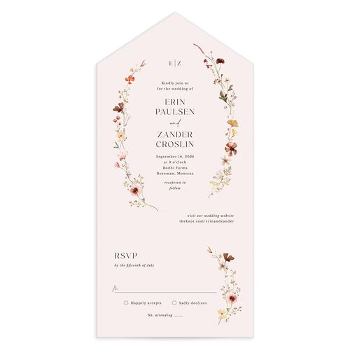 Simple Bohemian Wildflowers All-in-One Wedding Invitations Soft Pink No Signature Light Both Recipient and Return Addresses