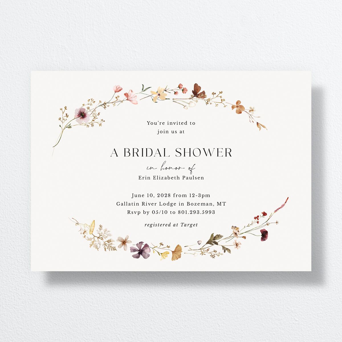 Simple Bohemian Wildflowers Bridal Shower Invitations Cotton Signature