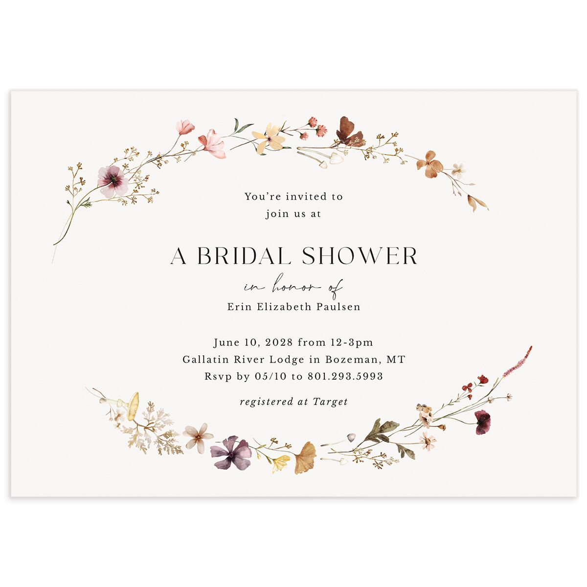 Simple Bohemian Wildflowers Bridal Shower Invitations